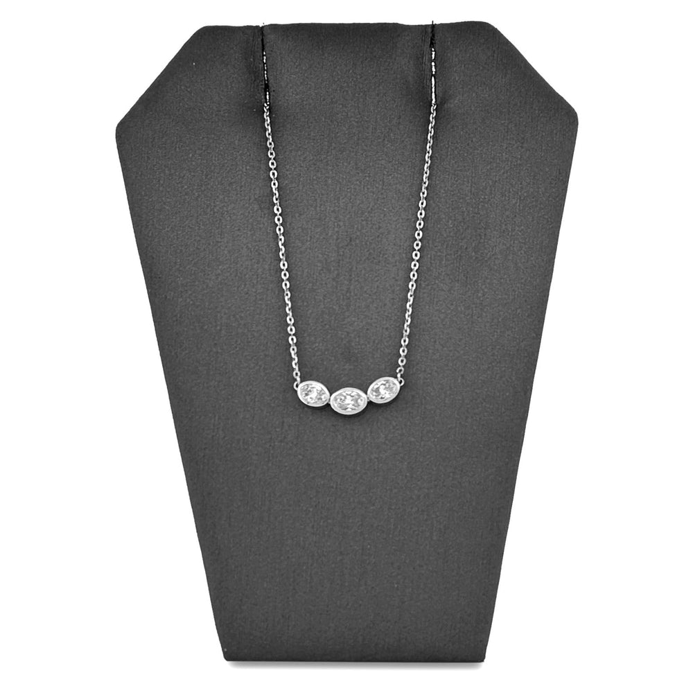 1.04cts Oval Cut Lab-Grown Diamond Bezel-Set 3-Stone Pendant Necklace in 14k White Gold