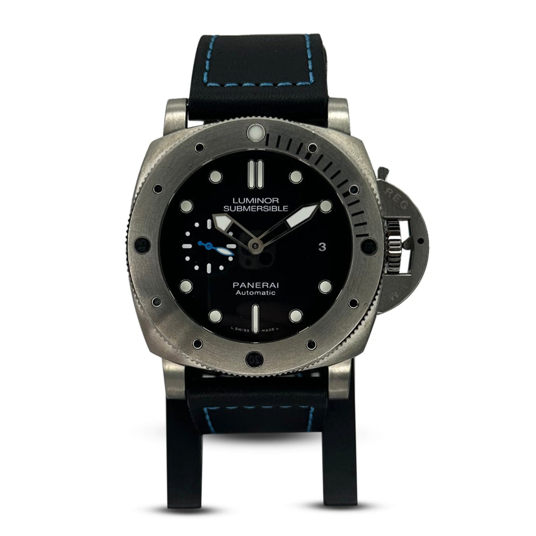 2019 Panerai Luminor Submersible 47mm in Titanium Leather Strap Watch with Box & Papers