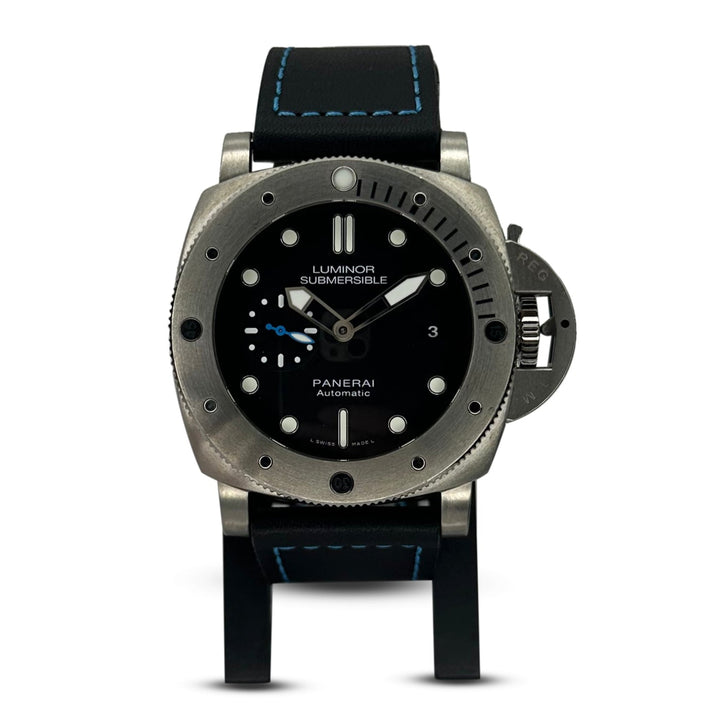 2019 Panerai Luminor Submersible 47mm in Titanium Leather Strap Watch with Box & Papers