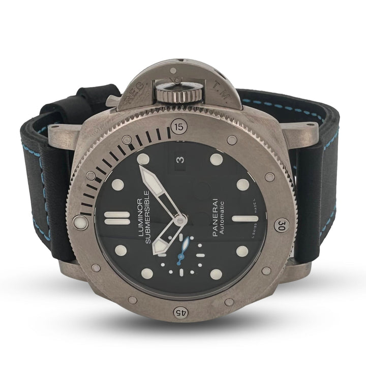 2019 Panerai Luminor Submersible 47mm in Titanium Leather Strap Watch with Box & Papers