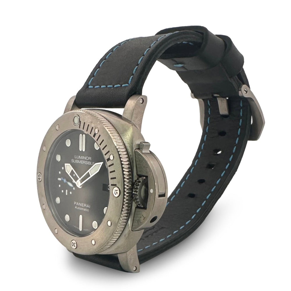 2019 Panerai Luminor Submersible 47mm in Titanium Leather Strap Watch with Box & Papers