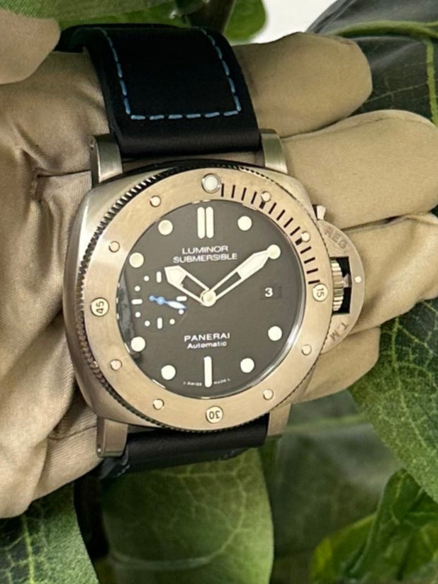 2019 Panerai Luminor Submersible 47mm in Titanium Leather Strap Watch with Box & Papers