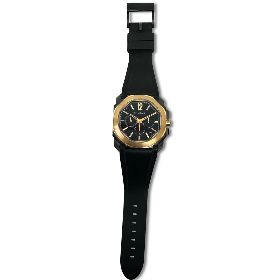 Bvlgari Octo Finissimo 44mm Ceramic Case & Rose Gold Bezel Men's Rubber Strap Watch with Box