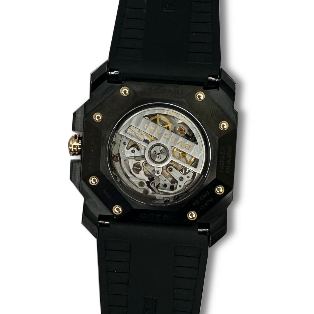 Bvlgari Octo Finissimo 44mm Ceramic Case & Rose Gold Bezel Men's Rubber Strap Watch with Box