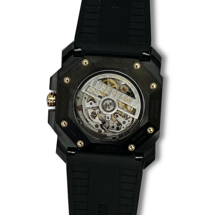 Bvlgari Octo Finissimo 44mm Ceramic Case & Rose Gold Bezel Men's Rubber Strap Watch with Box