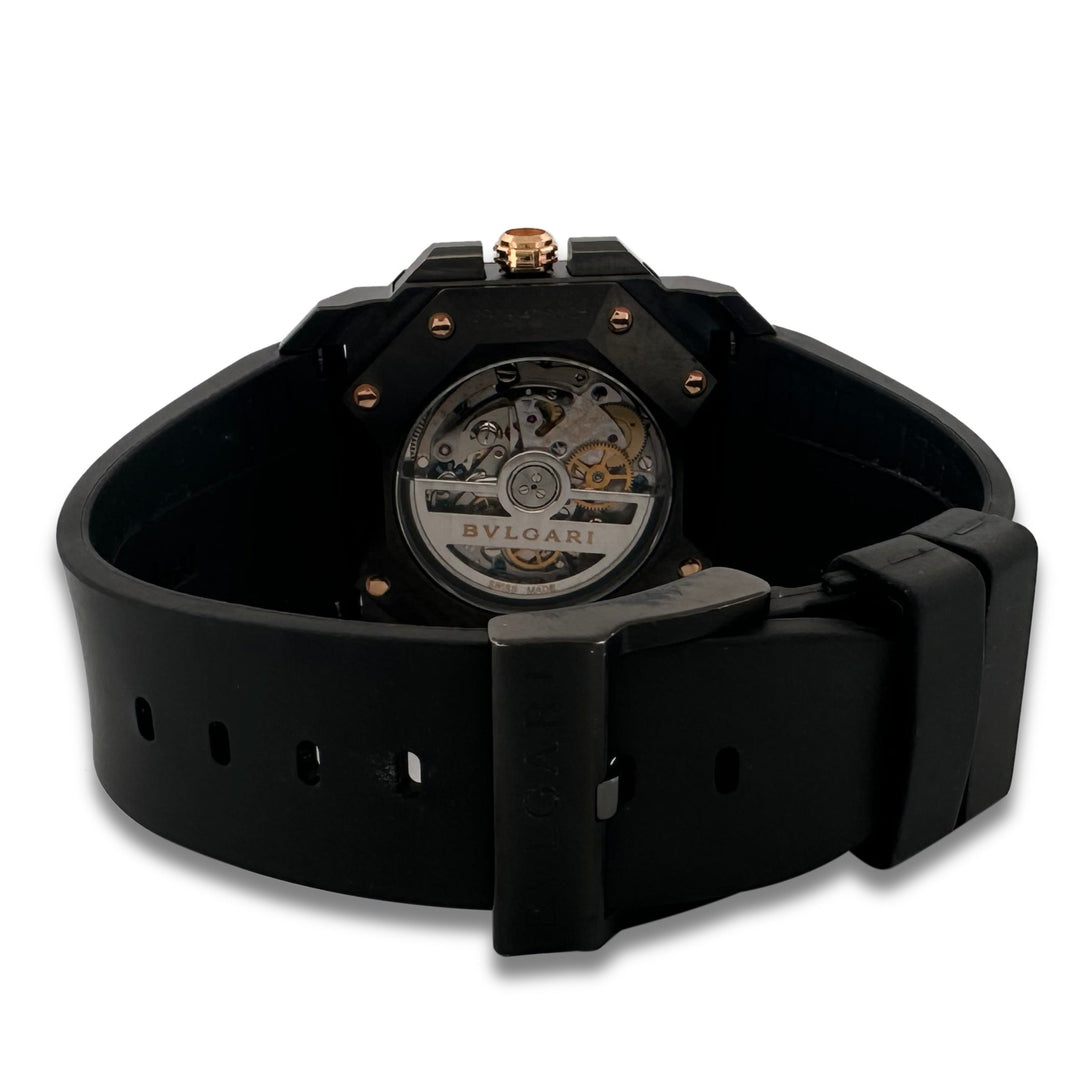 Bvlgari Octo Finissimo 44mm Ceramic Case & Rose Gold Bezel Men's Rubber Strap Watch with Box