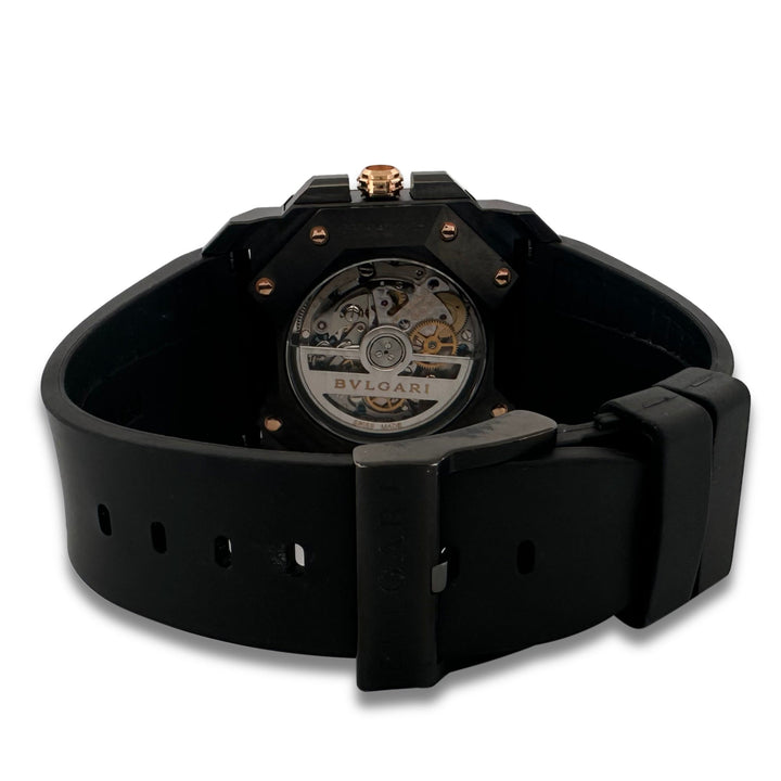 Bvlgari Octo Finissimo 44mm Ceramic Case & Rose Gold Bezel Men's Rubber Strap Watch with Box