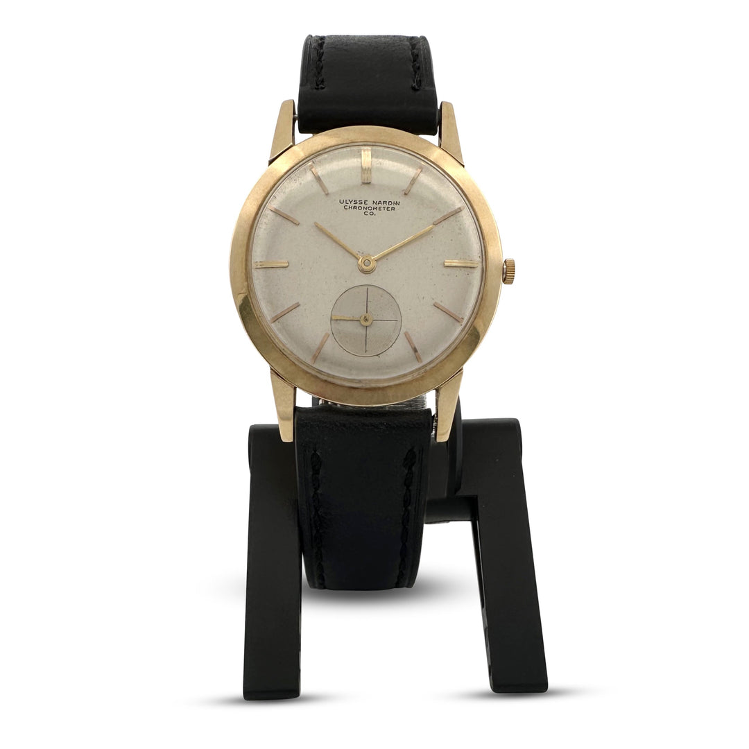 Vintage Ulysse Nardin 33mm in 18k Yellow Gold Black Leather Strap Watch
