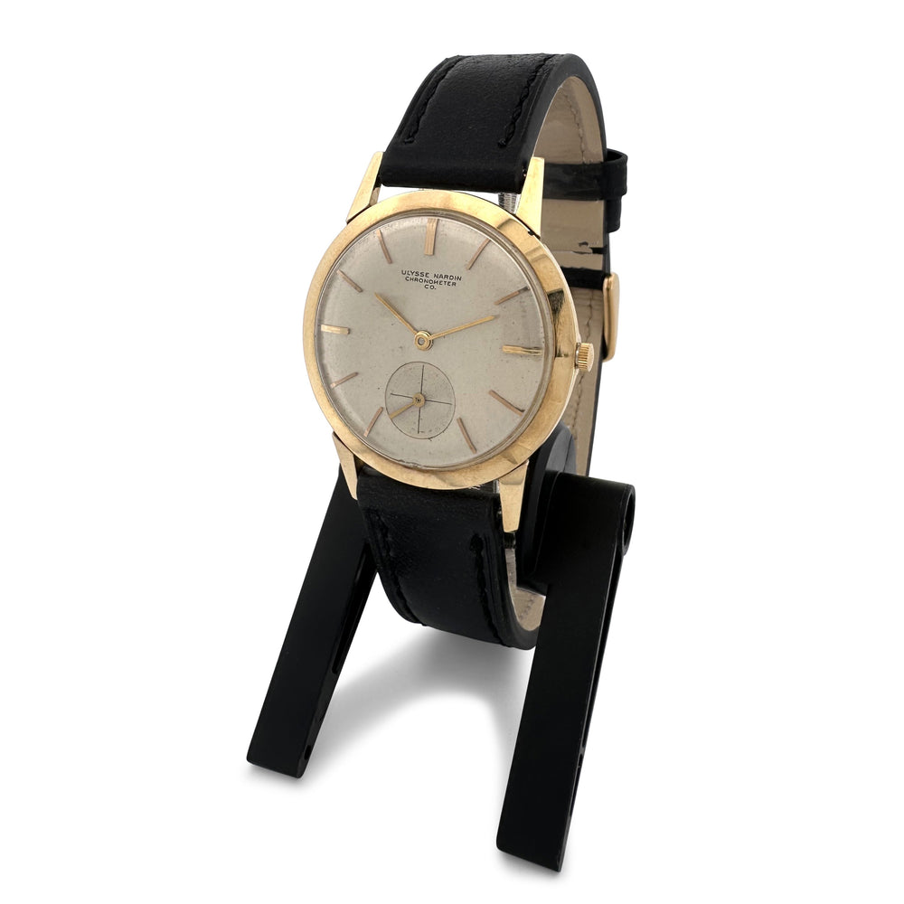 Vintage Ulysse Nardin 33mm in 18k Yellow Gold Black Leather Strap Watch