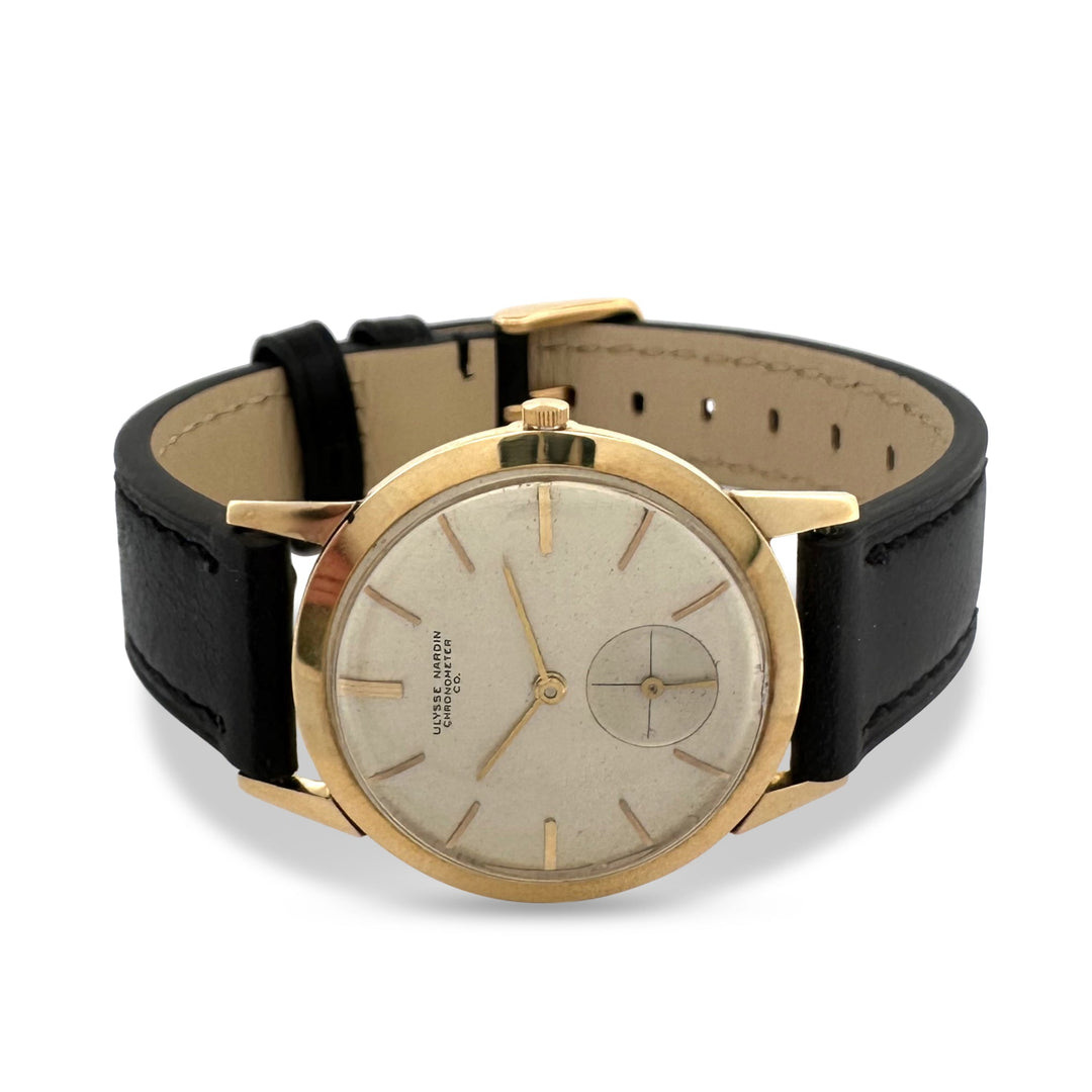 Vintage Ulysse Nardin 33mm in 18k Yellow Gold Black Leather Strap Watch