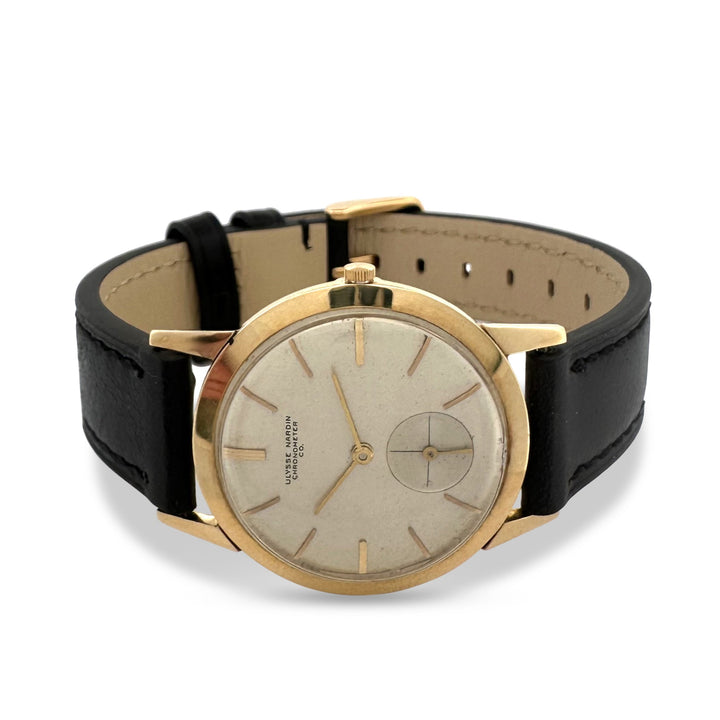 Vintage Ulysse Nardin 33mm in 18k Yellow Gold Black Leather Strap Watch