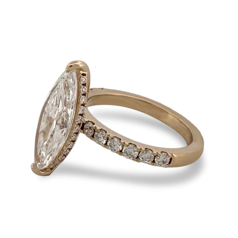 IGI Graded 4ct Marquise Center with Round Brilliant Lab-Grown Diamond Hidden Halo Engagement Ring in 14k Yellow Gold