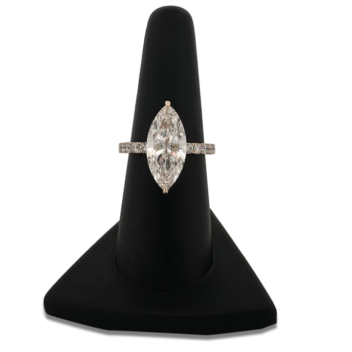 IGI Graded 4ct Marquise Center with Round Brilliant Lab-Grown Diamond Hidden Halo Engagement Ring in 14k Yellow Gold