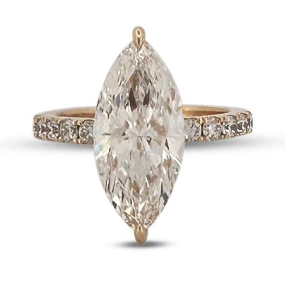 IGI Graded 4ct Marquise Center with Round Brilliant Lab-Grown Diamond Hidden Halo Engagement Ring in 14k Yellow Gold