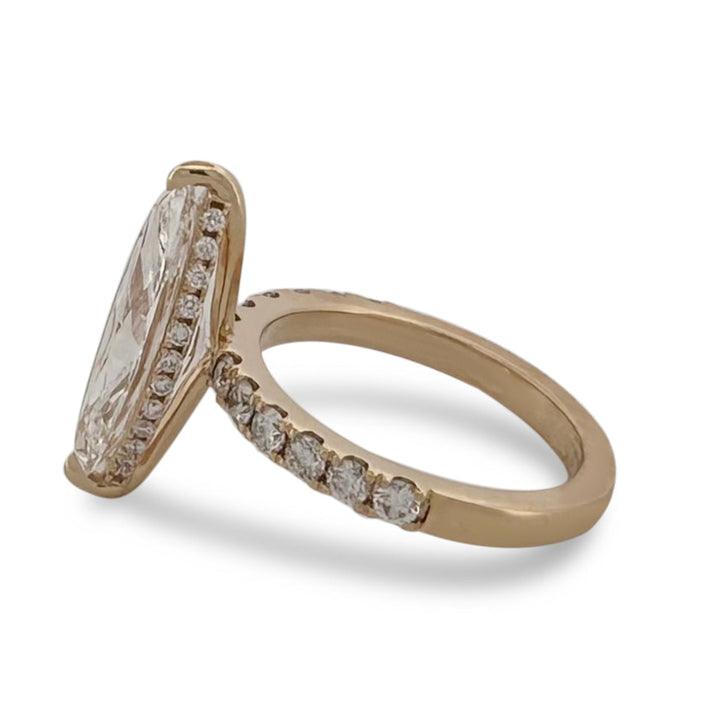 IGI Graded 4ct Marquise Center with Round Brilliant Lab-Grown Diamond Hidden Halo Engagement Ring in 14k Yellow Gold