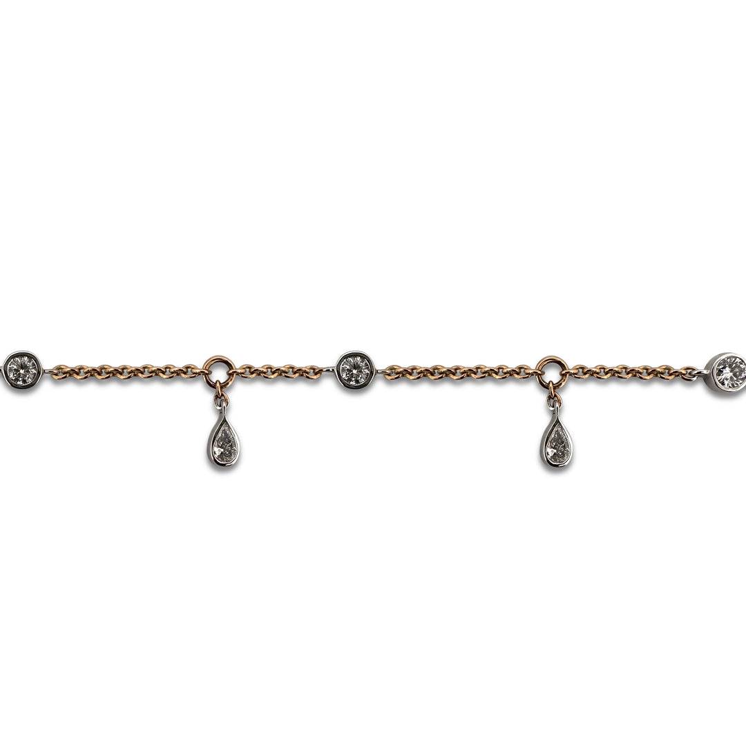 1.06ctw Pear Dangle and Round Brilliant Lab-Grown Diamond By The Yard Necklace in 14k Two-Tone Gold