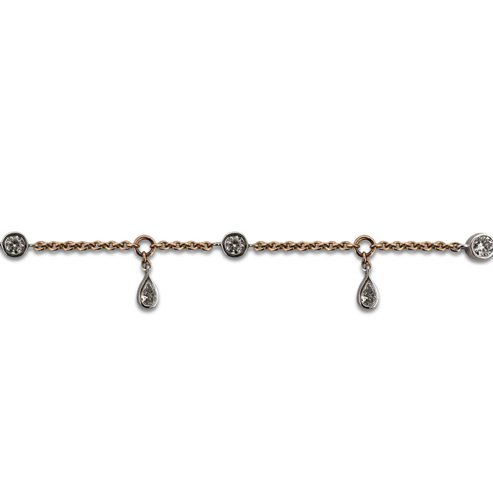 1.06ctw Pear Dangle and Round Brilliant Lab-Grown Diamond By The Yard Necklace in 14k Two-Tone Gold
