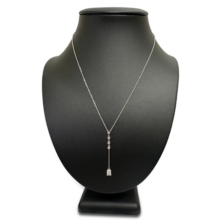 1.19ctw Emerald& Round Brilliant Lab-Grown Diamond "Y" Dangle Pendant Necklace in 14k White Gold