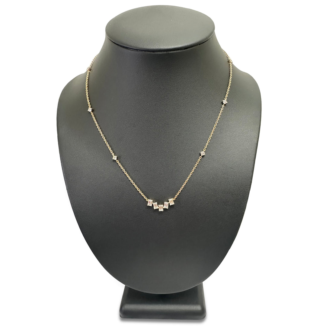 1.89ctw Emerald Cut and Round Brilliant Lab-Grown Diamond Bar Pendant Station Necklace in 14k Yellow Gold