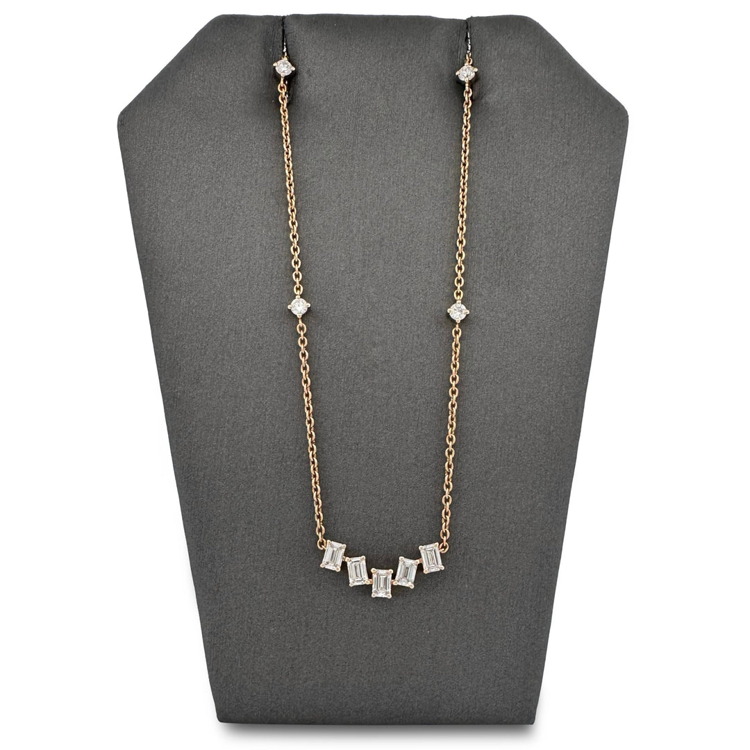 1.89ctw Emerald Cut and Round Brilliant Lab-Grown Diamond Bar Pendant Station Necklace in 14k Yellow Gold