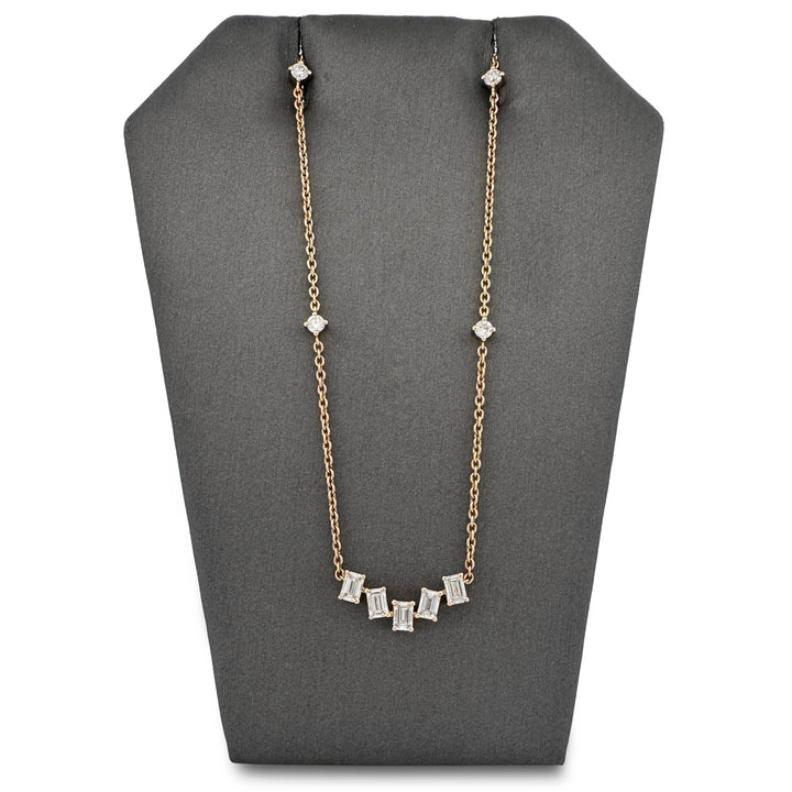 1.89ctw Emerald Cut and Round Brilliant Lab-Grown Diamond Bar Pendant Station Necklace in 14k Yellow Gold