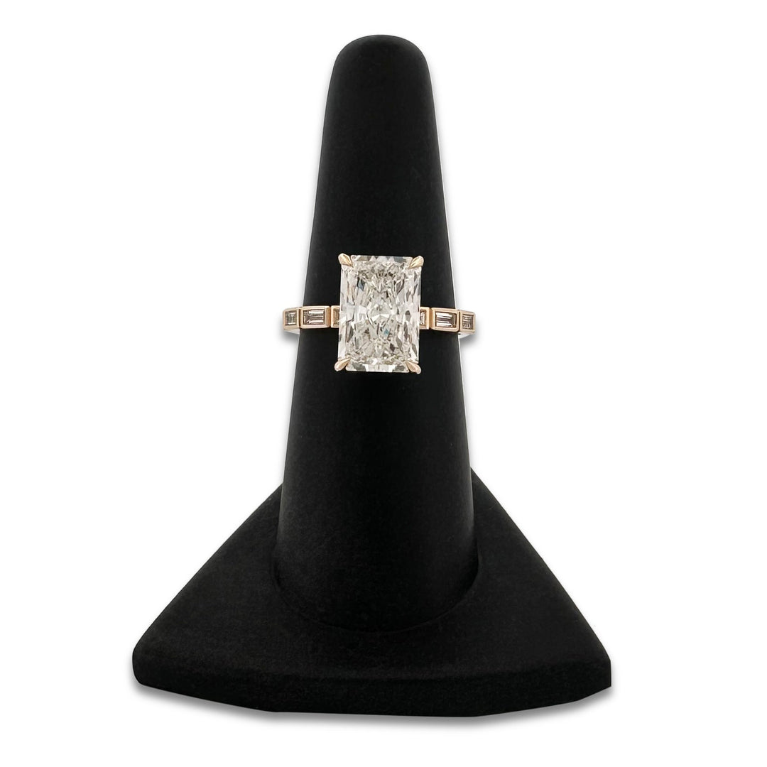 IGI Graded 4.04ct Radiant Cut Center with Baguette Sides Lab-Grown Diamond Engagement Ring in 14k Yellow Gold
