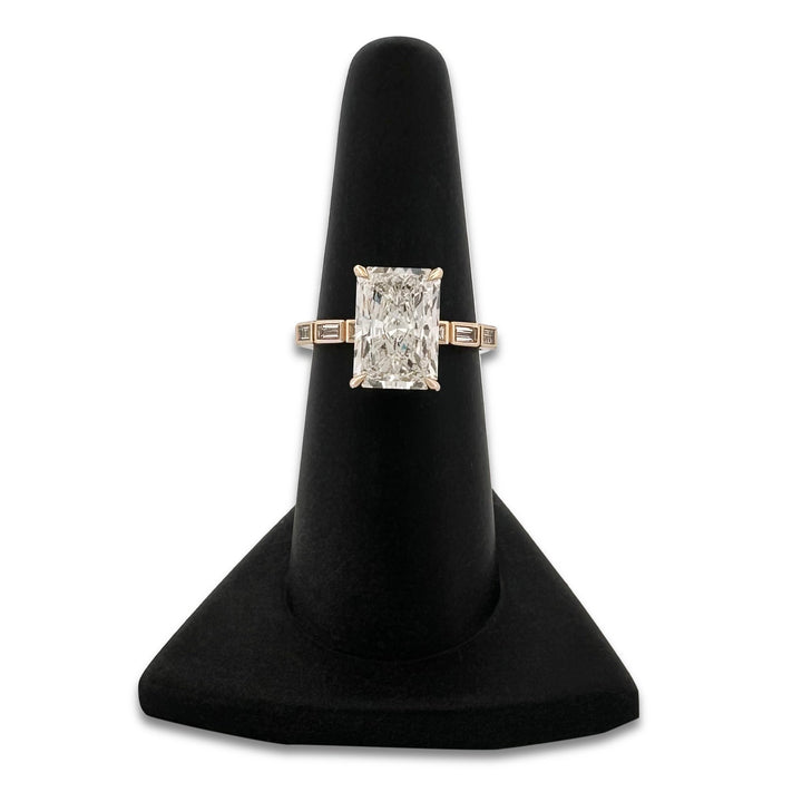 IGI Graded 4.04ct Radiant Cut Center with Baguette Sides Lab-Grown Diamond Engagement Ring in 14k Yellow Gold