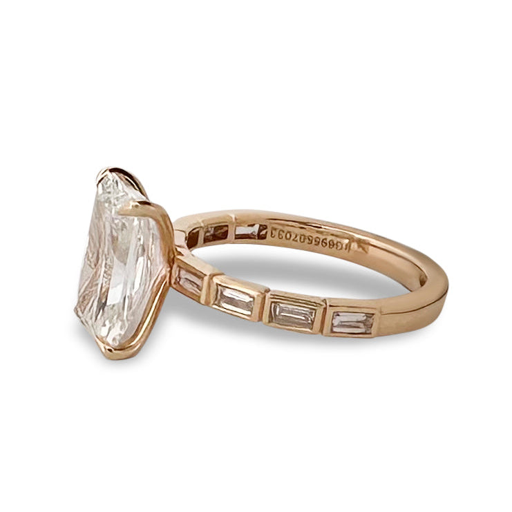 IGI Graded 4.04ct Radiant Cut Center with Baguette Sides Lab-Grown Diamond Engagement Ring in 14k Yellow Gold