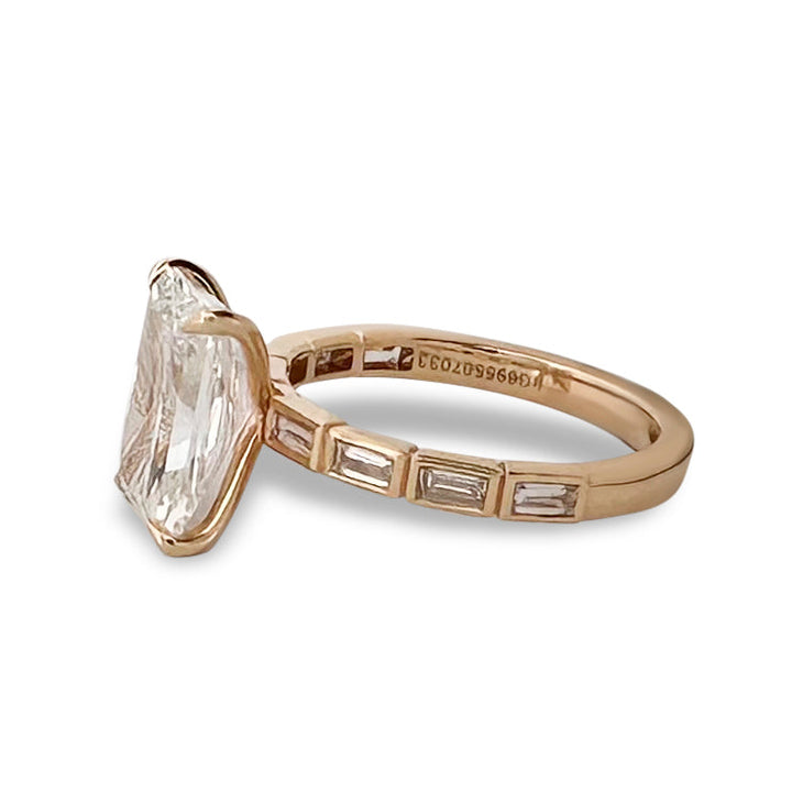 IGI Graded 4.04ct Radiant Cut Center with Baguette Sides Lab-Grown Diamond Engagement Ring in 14k Yellow Gold
