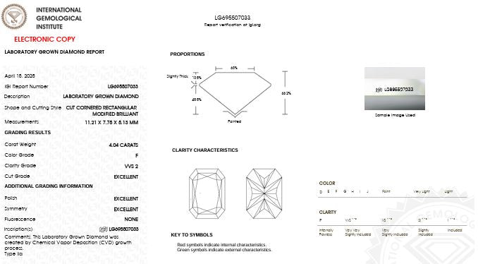 IGI Graded 4.04ct Radiant Cut Center with Baguette Sides Lab-Grown Diamond Engagement Ring in 14k Yellow Gold