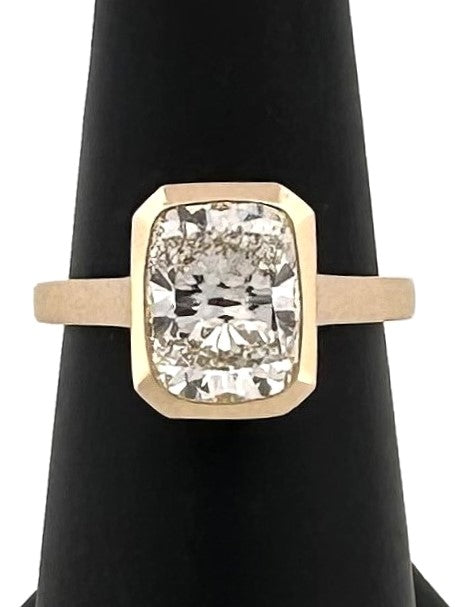 IGI Graded 3.08 Cushion Cut Lab-Grown Diamond Bezel-Set Solitaire Engagement Ring in 14k Gold