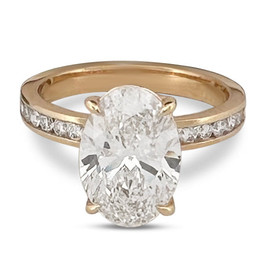 IGI Graded 3.04ct Oval with Round Brilliant Lab-Grown Diamond Engagement Ring in 14k Yellow Gold