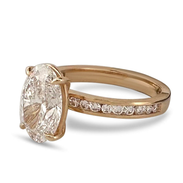 IGI Graded 3.04ct Oval with Round Brilliant Lab-Grown Diamond Engagement Ring in 14k Yellow Gold