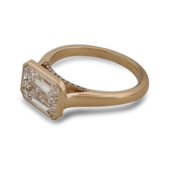 IGI Graded 3.04ct Emerald Cut Lab-Grown Diamond East-West Solitaire Engagement Ring 14k Yellow Gold