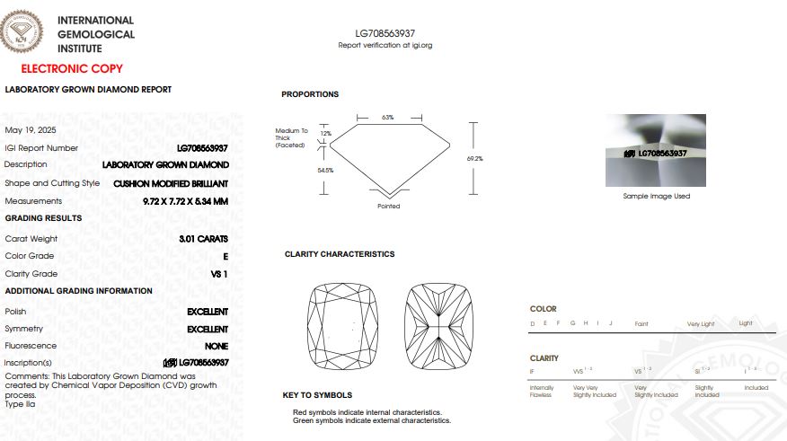 IGI Graded 3.01ct Cushion Cut Lab-Grown Diamond Solitaire Engagement Ring in 14k White Gold
