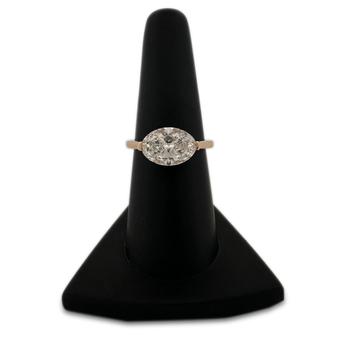 IGI Graded 3.09 Oval Lab-Grown Diamond East-West Solitaire Engagement Ring in 14k Yellow Gold