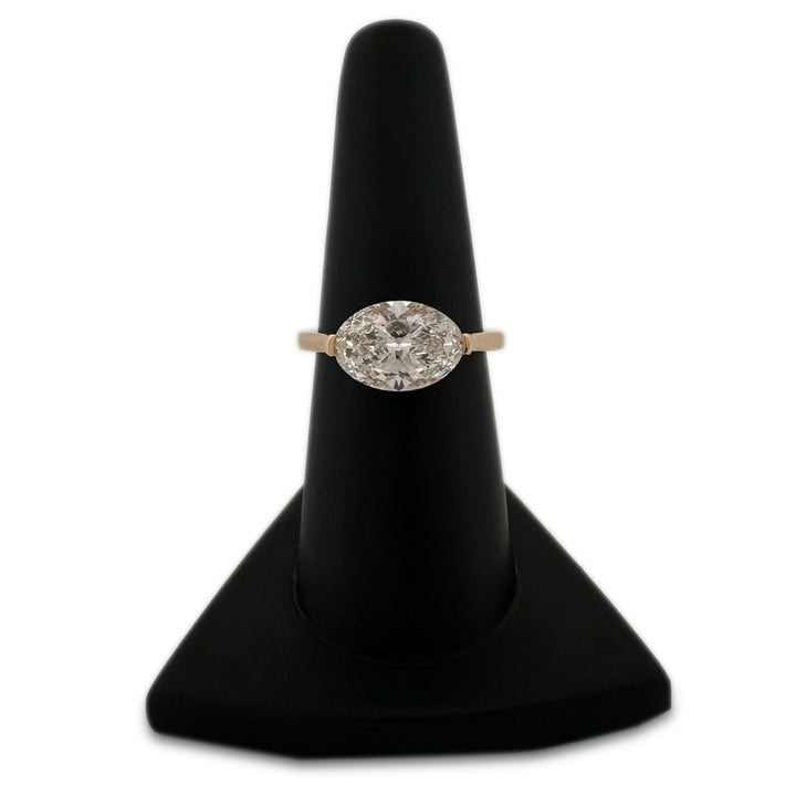 IGI Graded 3.09 Oval Lab-Grown Diamond East-West Solitaire Engagement Ring in 14k Yellow Gold