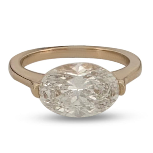 IGI Graded 3.09 Oval Lab-Grown Diamond East-West Solitaire Engagement Ring in 14k Yellow Gold