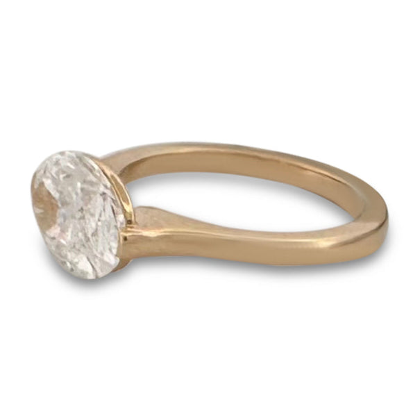 IGI Graded 3.09 Oval Lab-Grown Diamond East-West Solitaire Engagement Ring in 14k Yellow Gold