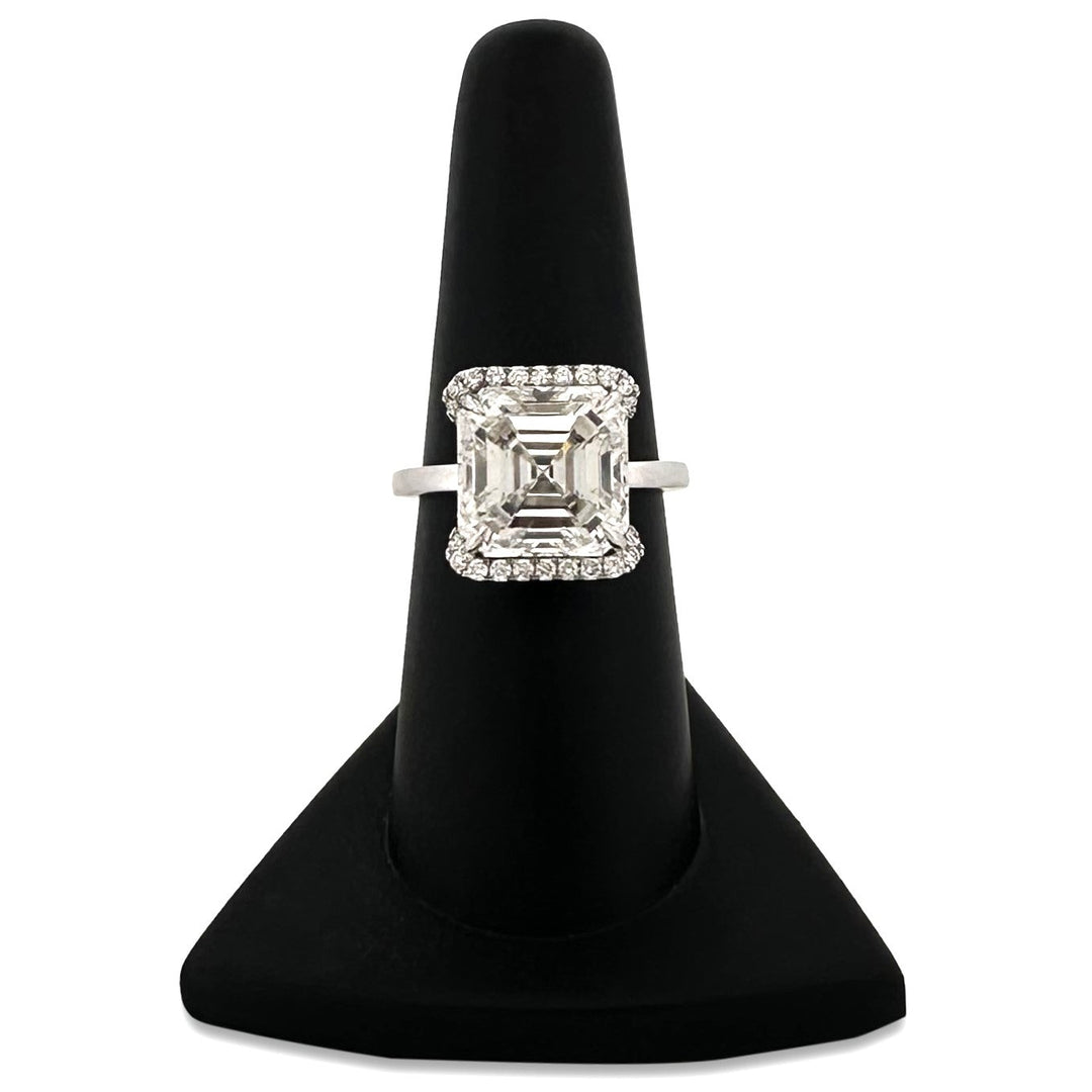 IGI Graded 7.44ct Asscher Cut with Round Brilliant Cut Halo Lab-Grown Diamond Engagement Ring in 14k White Gold