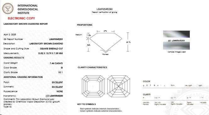 IGI Graded 7.44ct Asscher Cut with Round Brilliant Cut Halo Lab-Grown Diamond Engagement Ring in 14k White Gold