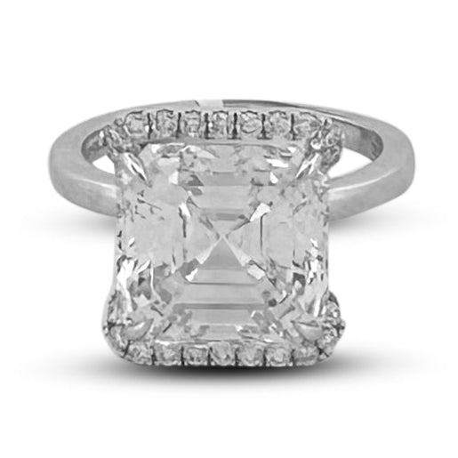 IGI Graded 7.44ct Asscher Cut with Round Brilliant Cut Halo Lab-Grown Diamond Engagement Ring in 14k White Gold