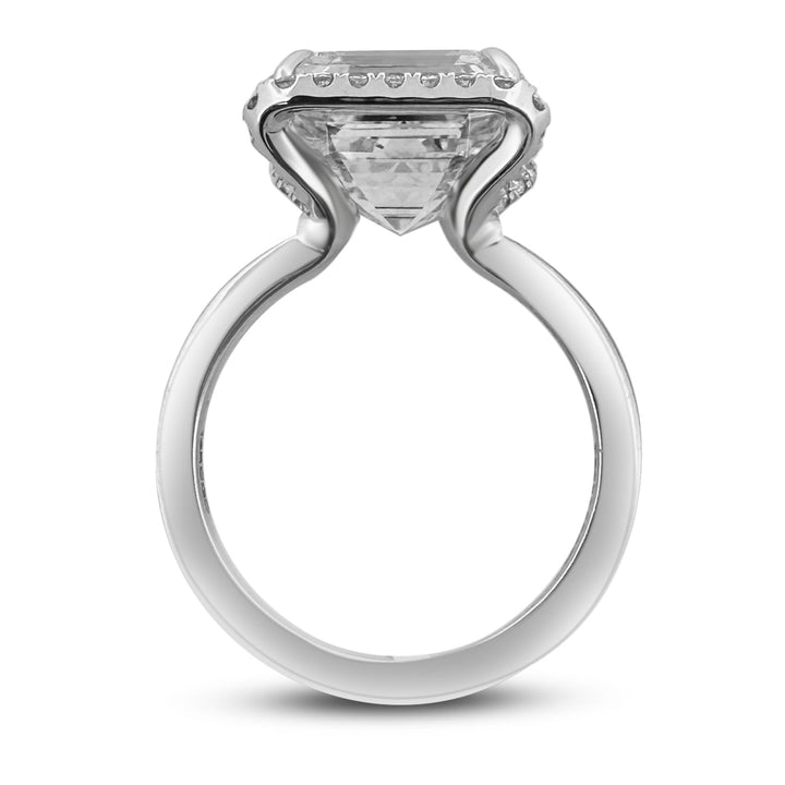 IGI Graded 7.44ct Asscher Cut with Round Brilliant Cut Halo Lab-Grown Diamond Engagement Ring in 14k White Gold