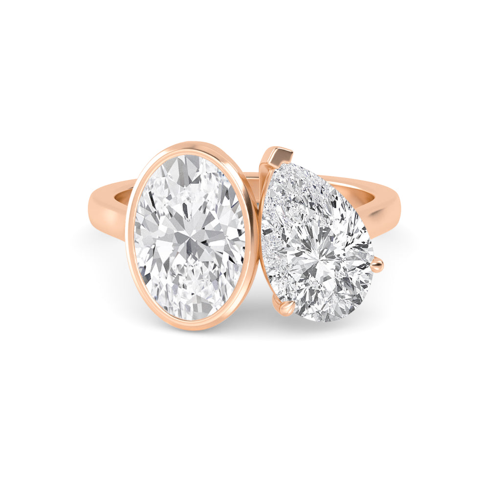 IGI Graded 5ctw Oval & Pear Cut Lab-Grown Toi et Moi Engagement Ring in 14k Rose Gold