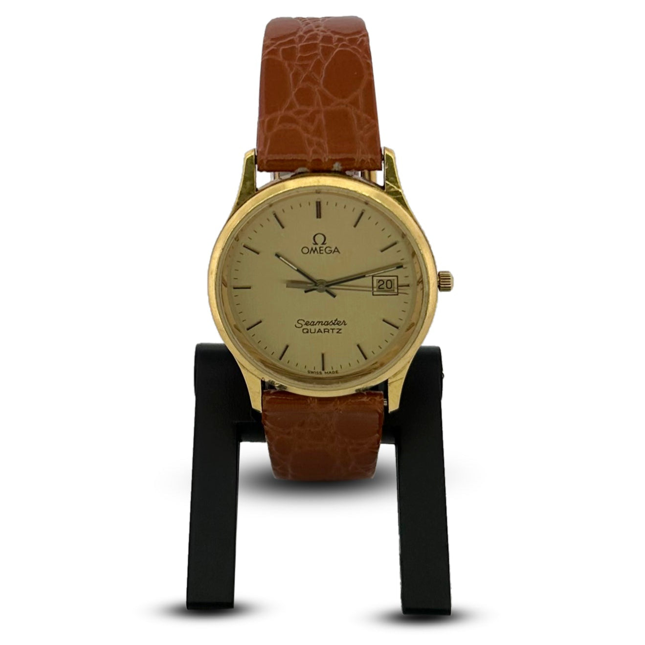 OMEGA Seamaster Quartz レディース 腕時計 ヴィンテージ Vintage Omega Seamaster 33mm Quartz 18k Yellow Gold Strap Watch