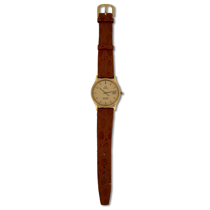 Vintage Omega Seamaster Quartz 33mm 18k Yellow Gold Strap Watch