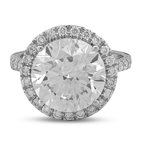 IGI Graded 5.12ct Round Brilliant Lab-Grown Diamond Halo Engagement Ring in 14k White Gold