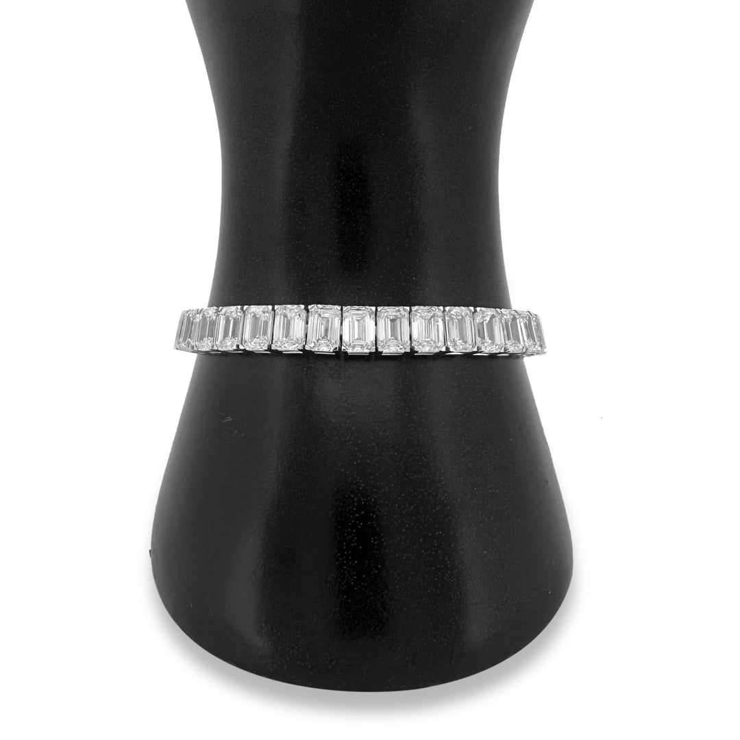 37.43ctw Emerald Cut Lab-Grown Diamond Tennis Bracelet in 14k White Gold