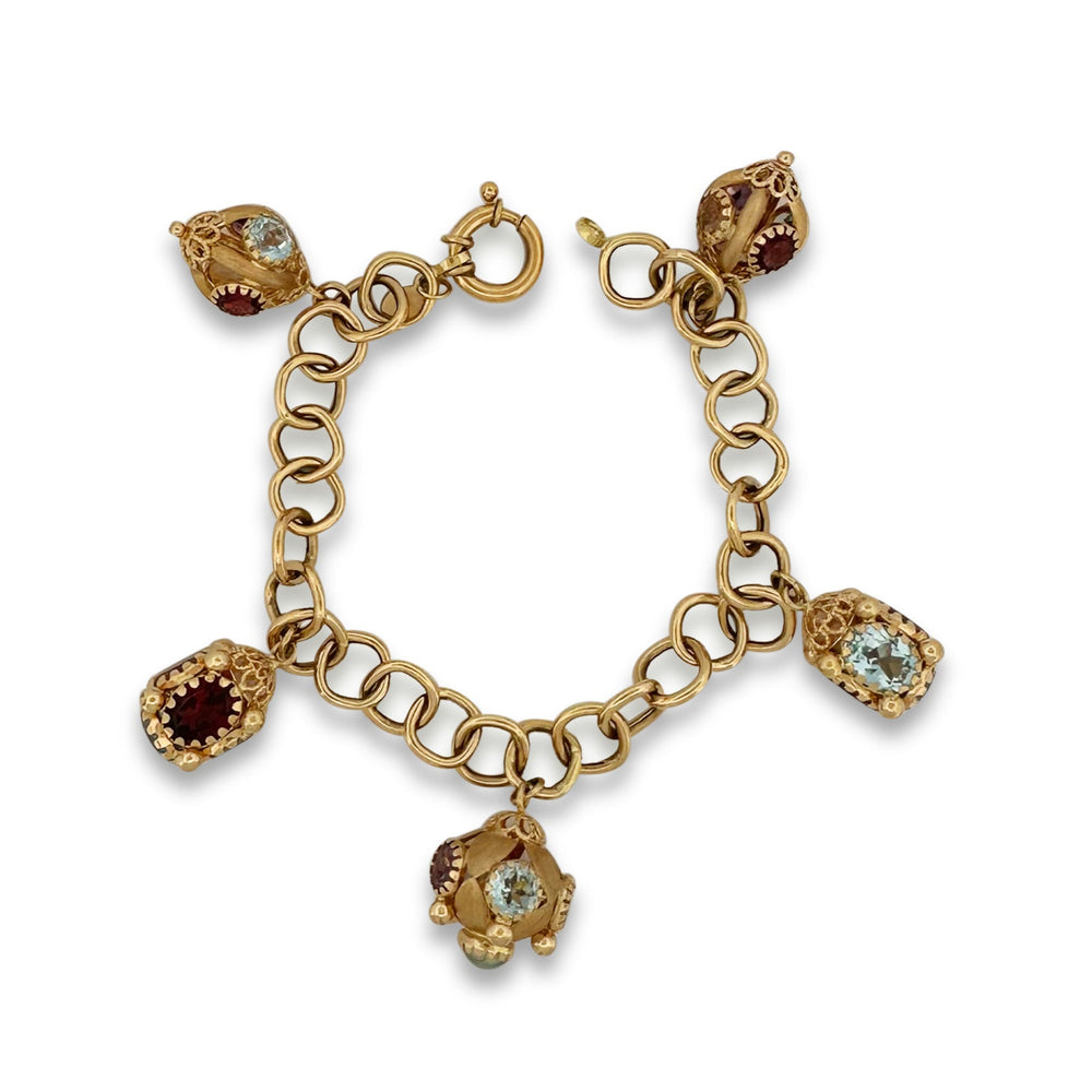 Multi-Gemstone Charm Bracelet in 18k Yellow Gold