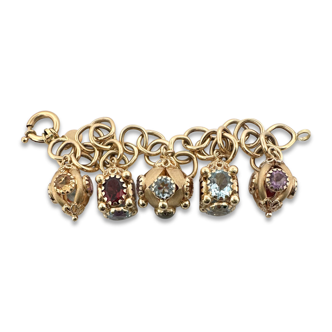 Multi-Gemstone Charm Bracelet in 18k Yellow Gold